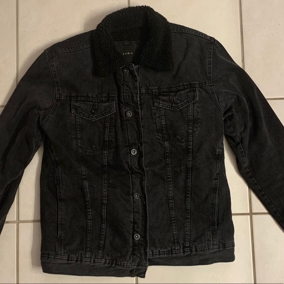 Large Zara Fleece Trim Denim Jacket 